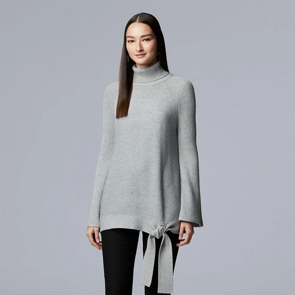 Simply Vera Vera Wang Women’s Side-Tie Ribbed Turtleneck Fall Winter Sweater - Picture 2 of 9